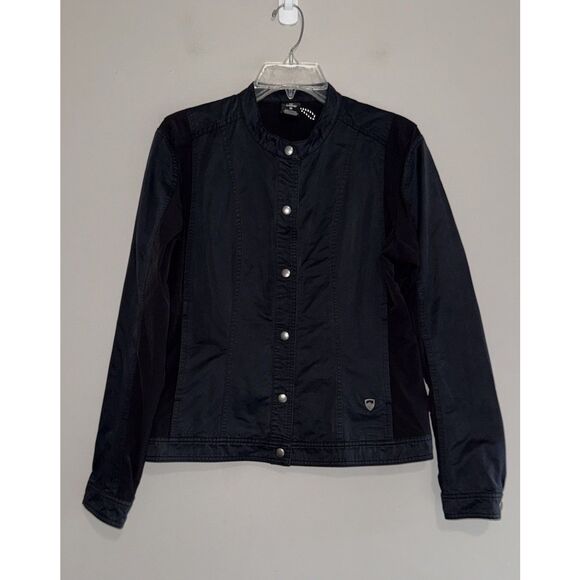 Kuhl Womens Luna Moto Jacket Canvas Dark Gray Black Snaps Stretch Panels Medium - Picture 3 of 15